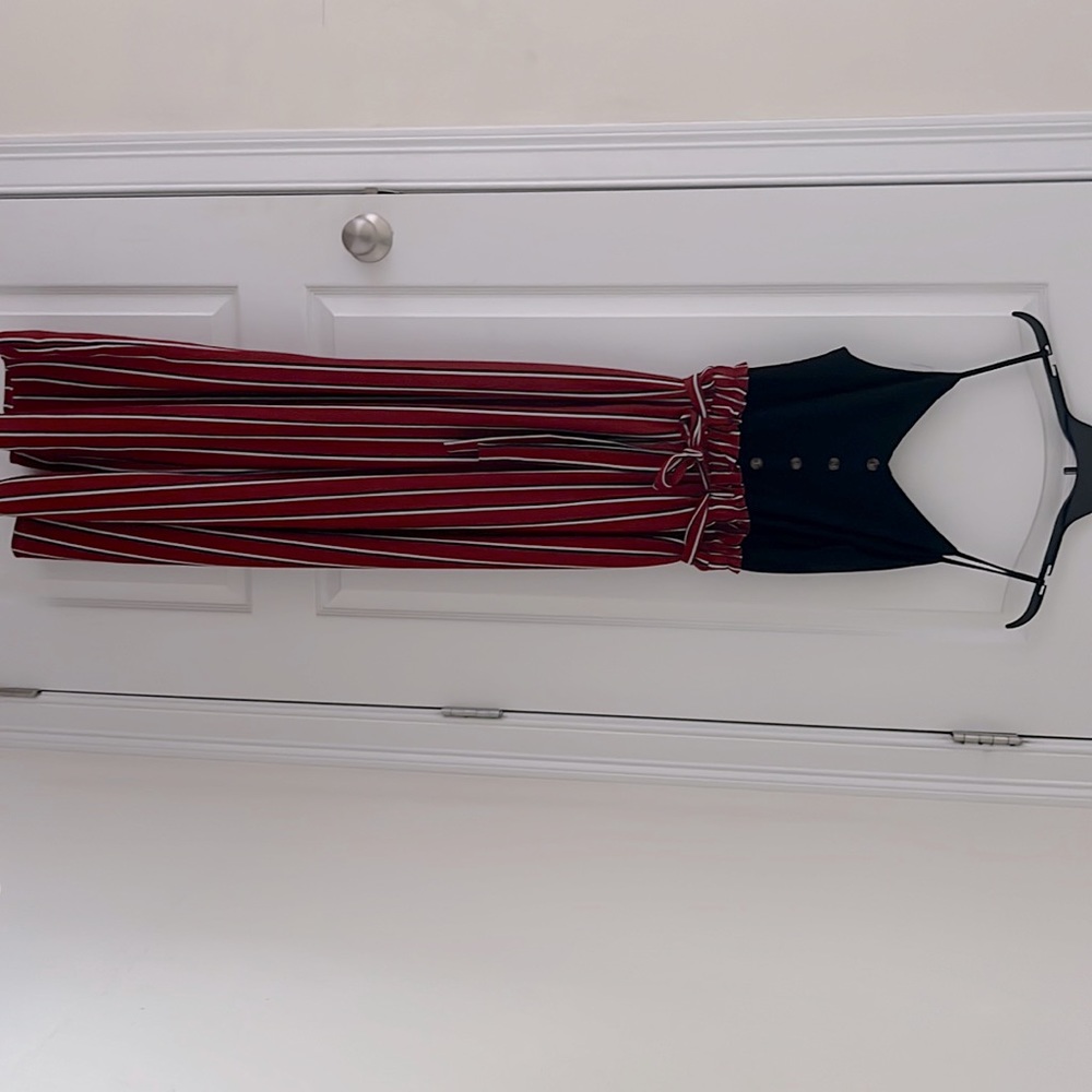 Red and black striped jumpsuit